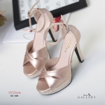 รองเท้าส้นสูงรัดข้อแต่งส้นกลิตเตอร์ (สีพิงค์โกลด์)