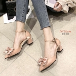 รองเท้าคัทชูส้นเตี้ยแต่งโบว์ (สีชมพู)