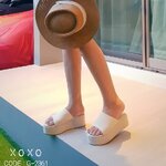 รองเท้าแตะเสริมส้นผ้าฝ้าย (สีครีม)