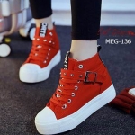 รองเท้าผ้าใบแฟชั่นเสริมส้นทรงหุ้มข้อ (สีแดง)