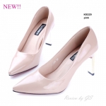 รองเท้าคัทชูหนังแก้วแต่งส้นทอง (สีชมพู)