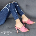 รองเท้าเปิดส้นแต่งลายจีบ (สีชมพู)