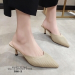 รองเท้าเปิดส้นแต่งผ้าร่อง (สีครีม)