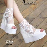 รองเท้าเตารีดลูกไม้เกาหลีแต่งซิป (สีขาว)