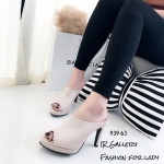 รองเท้าส้นสูงหนังนิ่มเปิดส้น (สีครีม)