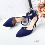 รองเท้าคัทชูส้นสูงสักหลาดรัดข้อ (สีน้ำเงิน)