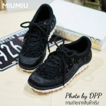 พร้อมส่ง : รองเท้าผ้าใบ MIUMIU Jeweled Satin Lace-Up Sneaker (สีดำ)