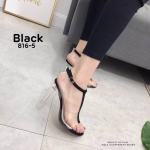 รองเท้าส้นแก้วทรง T-Strap (สีดำ)