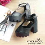 รองเท้าส้นตึกเว้าข้างสไตล์เกาหลี (สีดำ)