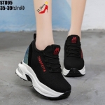 รองเท้าผ้าใบแฟชั่นเสริมส้นปักเลื่อม (สีแดง)