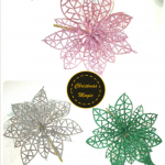 ดอกไม้กากเพชร ชมพู เขียว เงิน