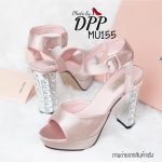 รองเท้าส้นเพชรสไตล์ MIUMIU (สีชมพูแชมเปญ)