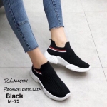 รองเท้าผ้าใบผ้าทอแต่งขอบแฟชั่น (สีดำ)