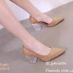 รองเท้าคัทชูเปิดข้างส้นใส (สีกากี)