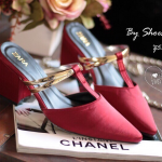 พร้อมส่ง : รองเท้า Zara ส้นตันคาดทอง (สีแดง)