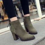 รองเท้าบูทสั้นเสริมส้นแต่งซิป (สีเขียวขี้ม้า)