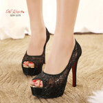 รองเท้าคัทชูส้นสูงบุตาข่าย (สีดำ)