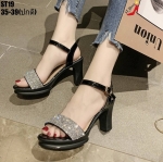 รองเท้าส้นแท่งคาดหน้เพชร (สีดำ)