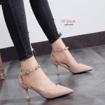 รองเท้าคัทชูส้นแจกันแต่งสายรัดข้อ (สีชมพู)