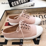 รองเท้าผ้าใบหนังพียูเรียบ (สีชมพู)