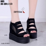 รองเท้าส้นเตารีดซีทรูแต่งซิปหลัง (สีดำ)