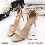 รองเท้าส้นสูงหนังแก้วแต่งสายรัด (สีครีม)