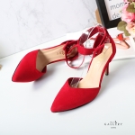 รองเท้าคัทชูส้นสูงสักหลาดรัดข้อ (สีแดง)