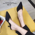 รองเท้าเปิดส้นแต่งผ้าร่อง (สีดำ)