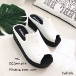 รองเท้าส้นเตารีดหนังนิ่มแบบสวม (สีขาว)