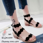 รองเท้าแตะลำลองแต่งสายรัด (สีดำ)