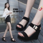 รองเท้าส้นเตารีดทรงสวมแต่งเมจิกเทป (สีดำ)