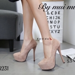 รองเท้าคัทชูส้นเข็มแต่งลาย (สีชมพูนู๊ด)