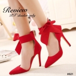 รองเท้าส้นเข็มแต่งโบว์ (สีแดง)