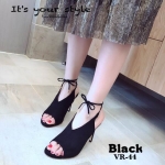 รองเท้าส้นสูงเปิดส้นแต่งสายรัด (สีดำ)
