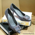 พร้อมส่ง : รองเท้าส้นสูงหนังกำมะหยี่ (สีเทา)