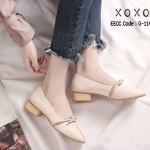 รองเท้าคัทชูส้นเตี้ยสไตล์แฟชั่นเกาหลี (สีครีม)