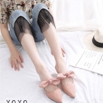 รองเท้าคัทชูเปิดส้นแต่งโบว์ (สีชมพู)