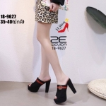 รองเท้าส้นสูงเปิดหน้าแต่งอะไหล่ (สีดำ)