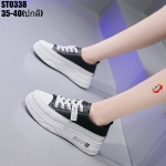 รองเท้าผ้าใบpuเสริมส้นสไล์แฟชั่นเกาหลี (สีดำ)