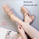 รองเท้าคัทชูส้นตันแต่งอะไหล่ (สีชมพู)
