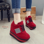 รองเท้าผ้าใบแพลตฟอร์มแต่งแถบ (สีแดง)