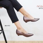 รองเท้าคัทชูเสริมส้นทรงหัวแหลม (สีน้ำตาล)