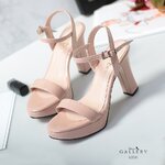 รองเท้าส้นแท่งรัดข้อ (สีชมพู)