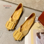 รองเท้าคัทชูส้นแบนแต่งโบว์เข็มขัด (สีเหลือง)