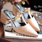 พร้อมส่ง : รองเท้า Zara ส้นตันคาดทอง (สีครีม)