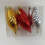 Ornament บอลดร็อปเกลียว แดง เงิน ทอง 6 ชิ้น ขนาดยาว 10 ซม.