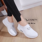 รองเท้าผ้าใบผ้ายืดปักลาย (สีขาว)