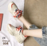 รองเท้าผ้าใยทรงSportแต่งป้ายสี (สีส้ม)