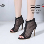รองเท้าส้นสูงแต่งผ้าซีทรู (สีดำ)