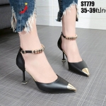 รองเท้าคัทชูเว้าข้างแต่งอะไหล่ทอง (สีดำ)